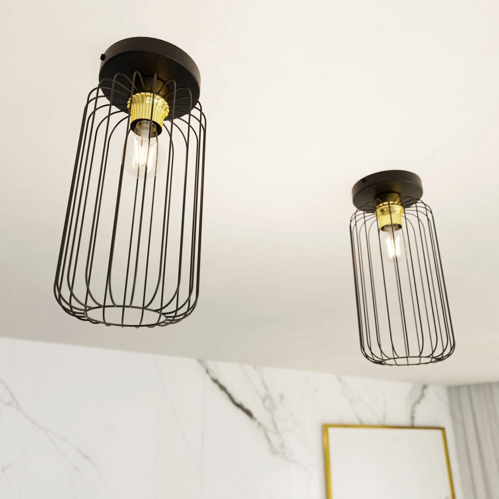 Plafonriera Minimal Industrial Vulcano 1 Luce Nera E Oro