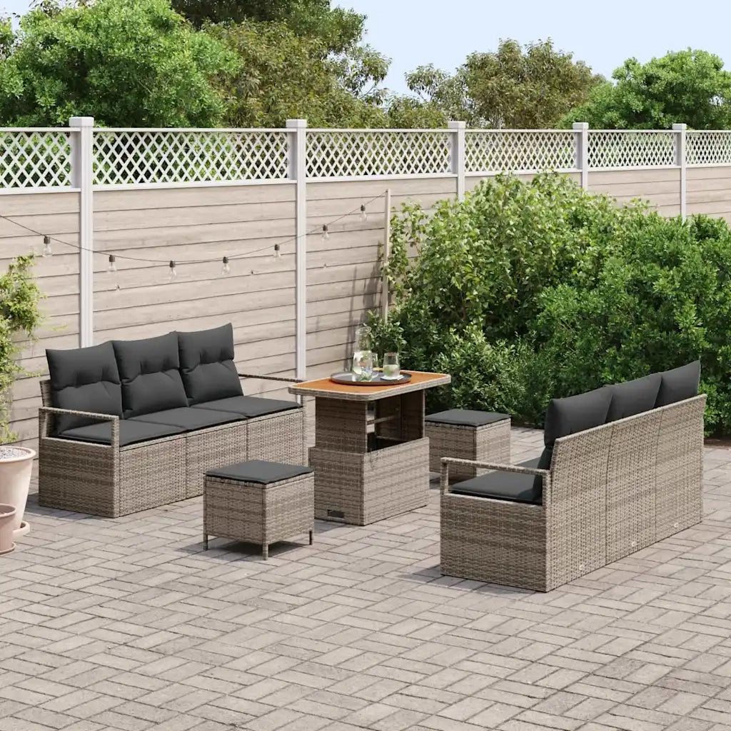 Set Divano da Giardino con cuscino 9 pcs Grigio polyrattan 3362483