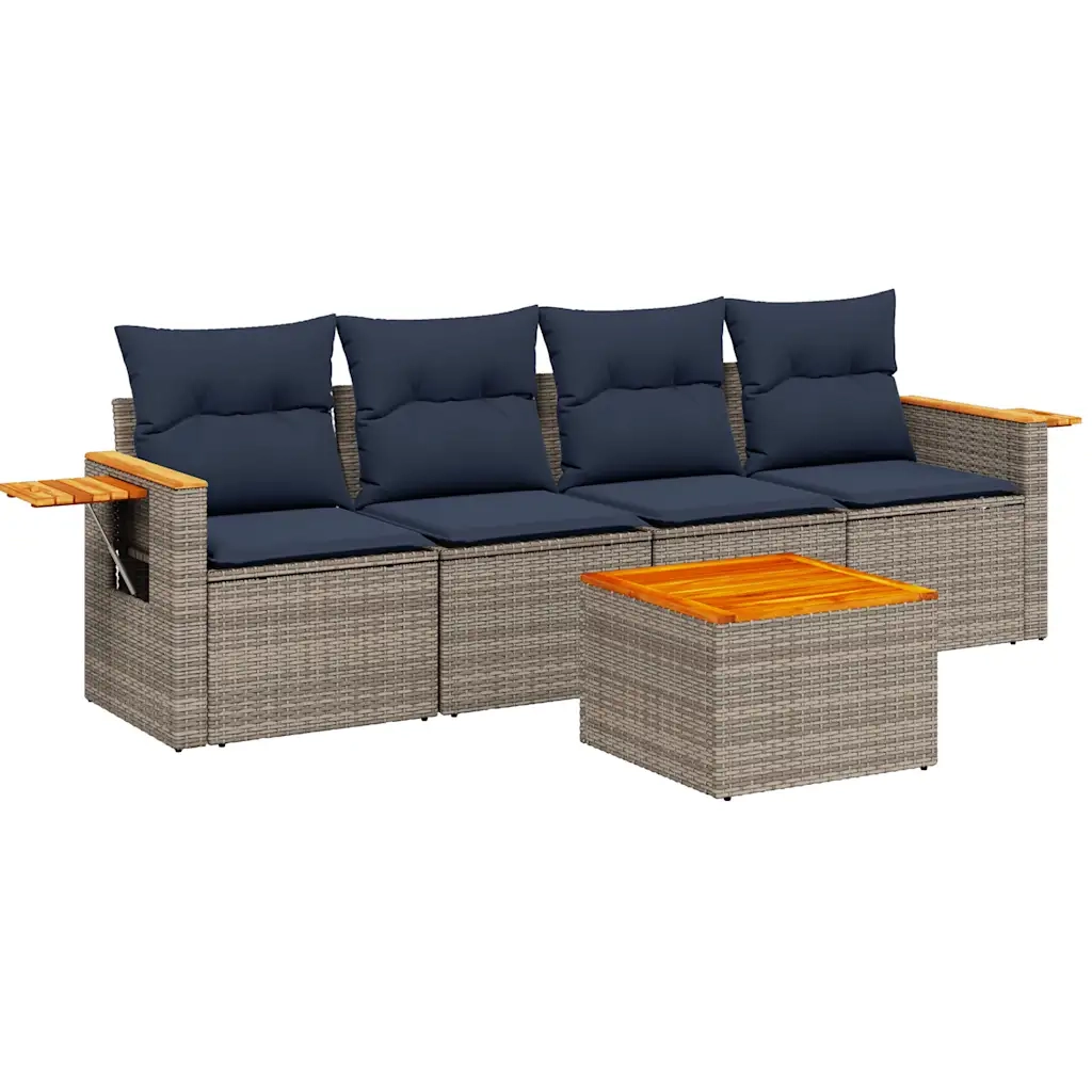 Set Divani da Giardino 5 pz con Cuscini Grigio in Polyrattan 3226621