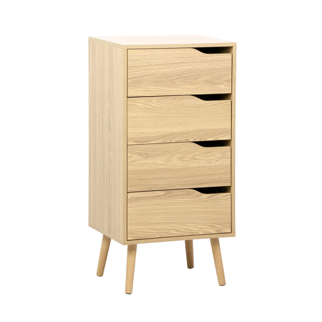 Cassettiera decorata in legno con 4 cassetti, marrone naturale