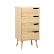 Cassettiera decorata in legno con 4 cassetti, marrone naturale