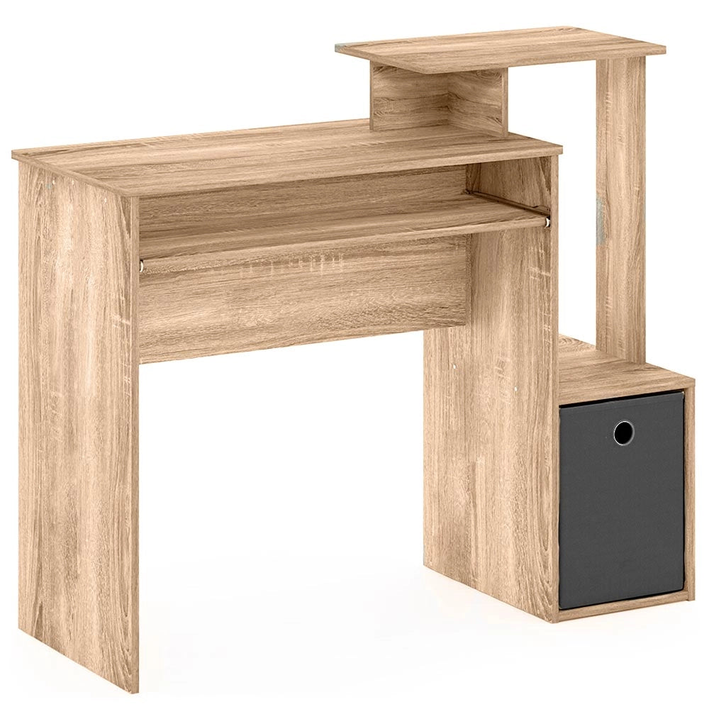 Scrivania Porta Pc con Cassetto in Tessuto Mensola Porta Tastiera 100cm Quercia