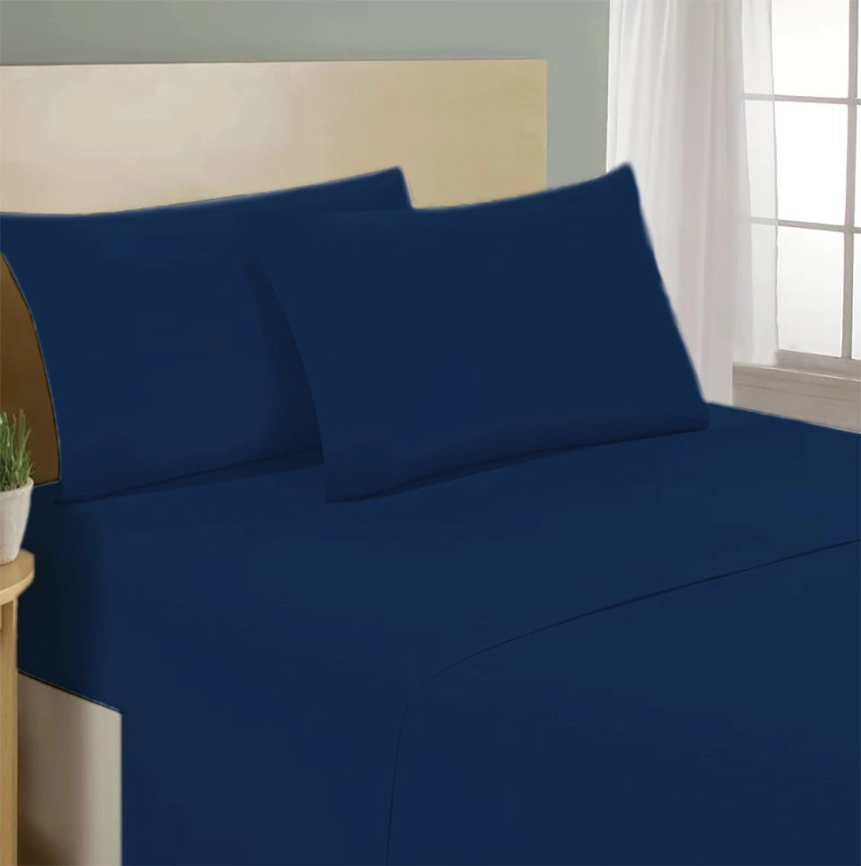 Lenzuolo letto sotto con angoli 100% puro cotone Made in Italy tinta unita Blu - 1 Piazza e mezza francese