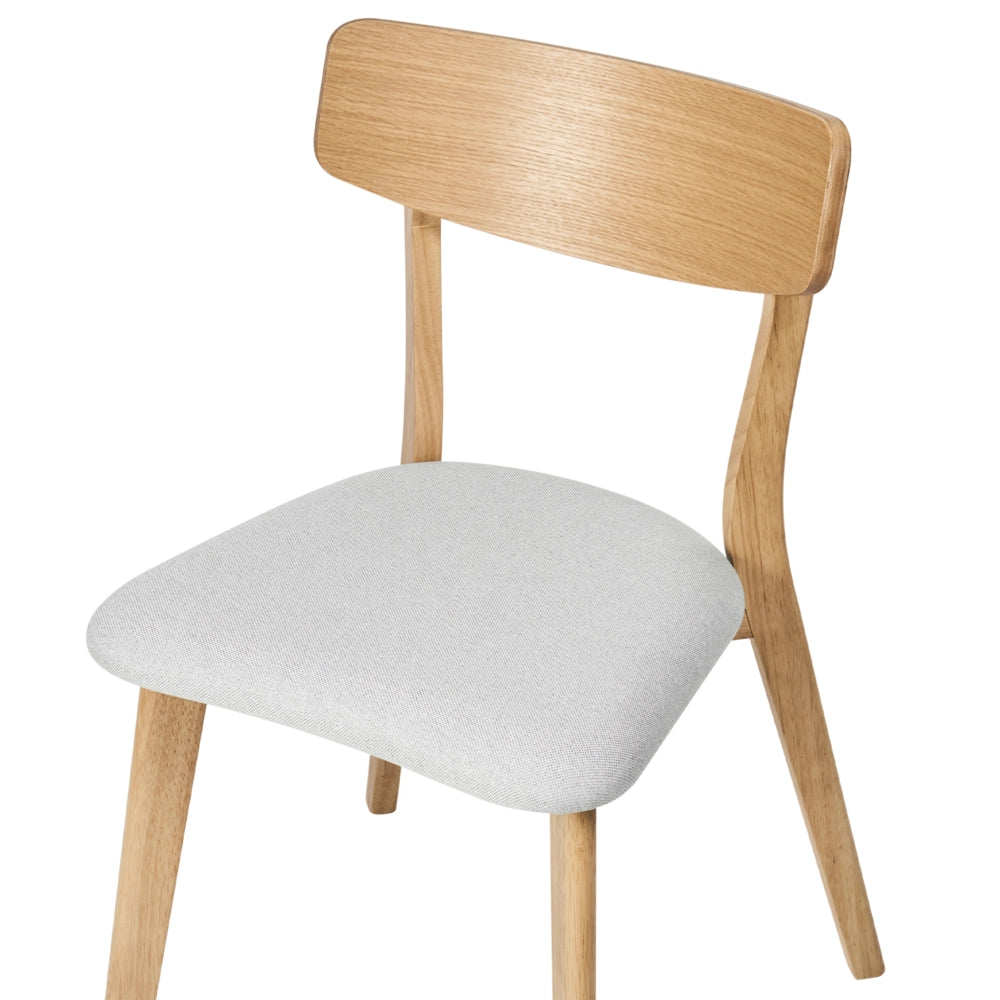 Set di 2 sedie da pranzo con seduta in tessuto grigio chiaro e struttura in legno massiccio chiaro retrò senza braccioli