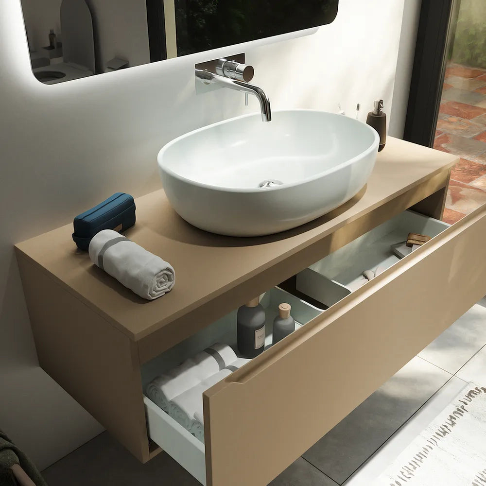 Mobile bagno sospeso 90 cm sabbia opaco un cassettone con top | Bako