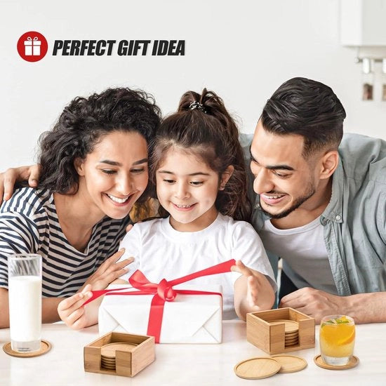 Set di 8 sottopiani in legno per bicchieri con scatola - lavabile - per bevande - birra - bicchieri - tazze - sottopiani da tavolo - decorazione di Natale - regali