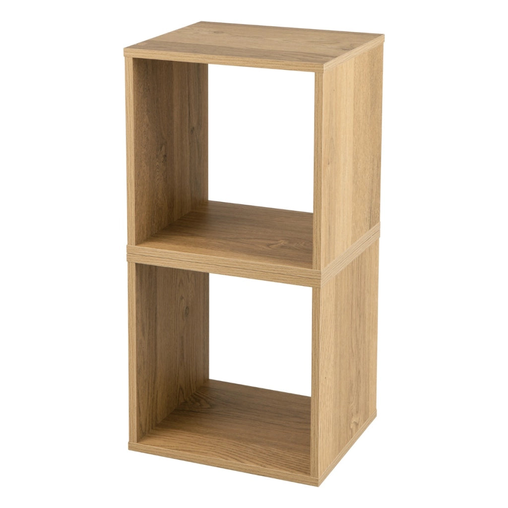 Set di 2 organizzatori a cubo da pavimento, 2 cubi modulari fai da te per il soggiorno lo studio Legno naturale-Tavolini