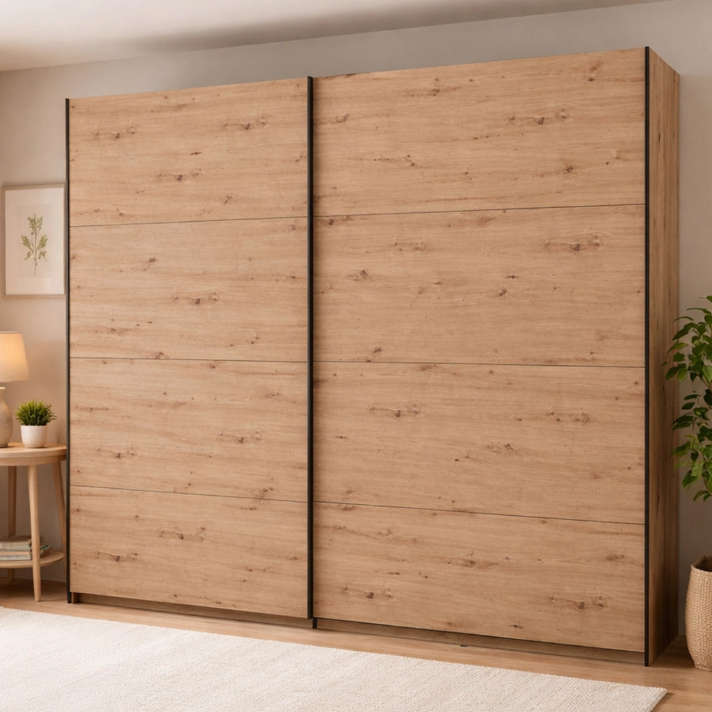 Armadio Camera da Letto Salemi, Guardaroba Grande 2 Ripiani, 245x217.5h cm Marrone Rovere Nodi