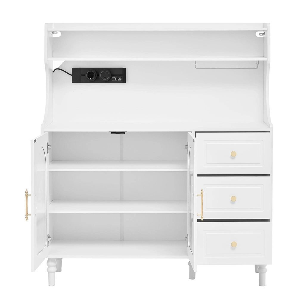 Armadio alto con prese elettriche - Xylo - Bianco - Con cassetti, porta bicchieri e ripiani regolabili