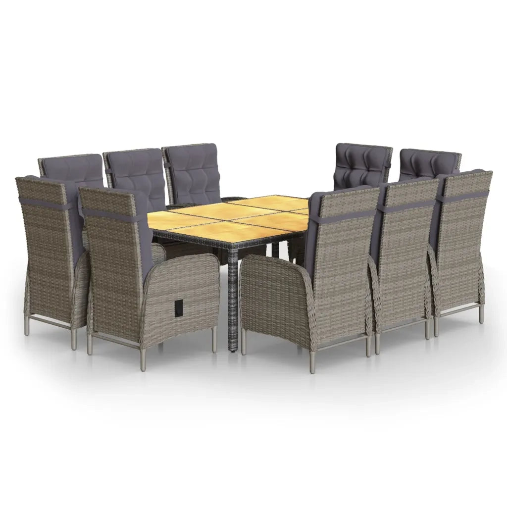 Set da Pranzo per Giardino 11 pz Polyrattan Grigio cod mxl 54312