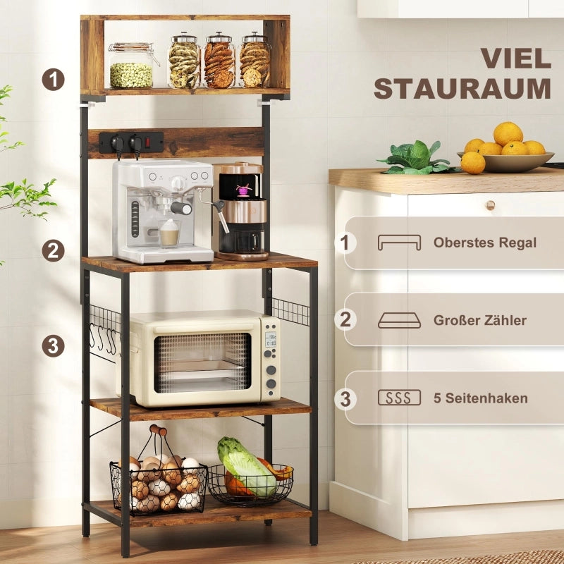 SCAFFALE CUCINA 60 x 42 x 153 cm Marrone Rustico con prese elettriche