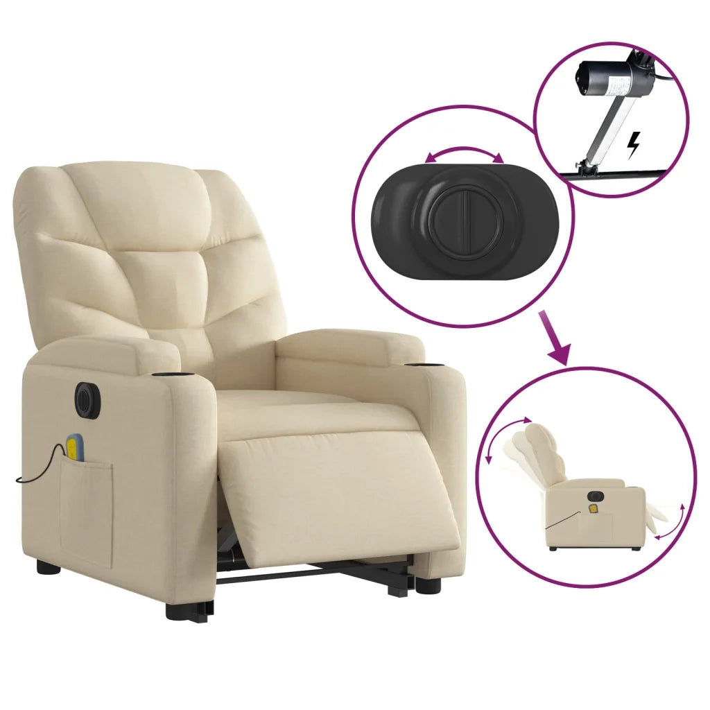 Poltrona Alzapersona Massaggiante Elettrica Crema in Tessuto 3204641