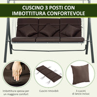 Dondolo da Giardino 3 Posti 198x118x168 cm Sedute Separate con Chaise Longue Marrone