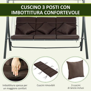 Dondolo da Giardino 3 Posti 198x118x168 cm Sedute Separate con Chaise Longue Marrone