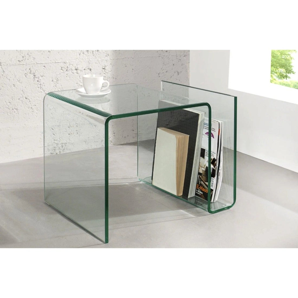 Tavolino basso HOLOW in vetro temperato – Tavolino basso design asimmetrico trasparente
