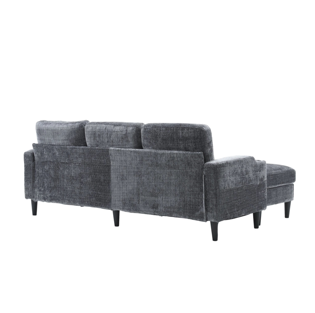 Divano 4 posti 196.5x75x77 cm con pouf contenitore; braccioli con porta bicchieri; chenille grigio