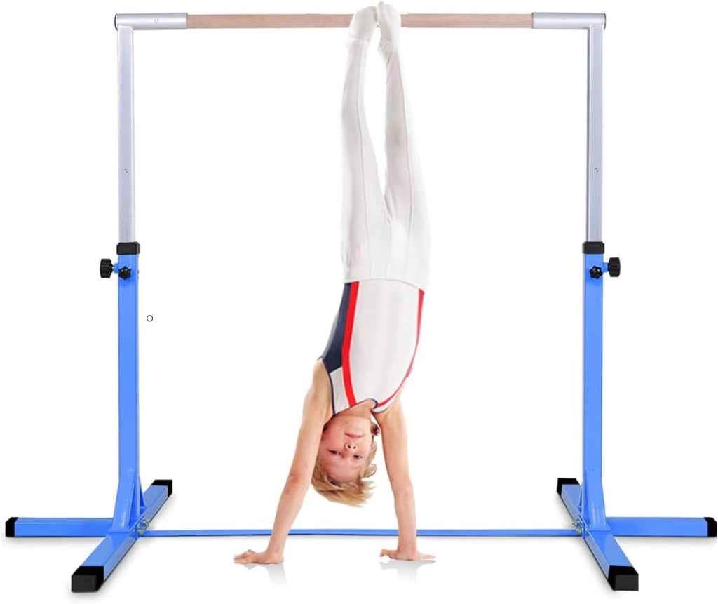 KOMFOTTEU Barra da ginnastica per bambini, barra orizzontale con altezza regolabile a 13 livelli, barra da allenamento in metallo e legno, attrezzatura da palestra con carico di 100 kg