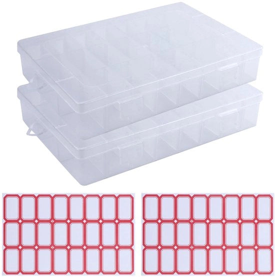 Scatole di Ordinamento Robuste - 2 Pezzi - 24 Cestelli - Transparenti - Riciclabili - Con Etichette Adesive - Materiale Duro PP - Scatola di Archiviazione