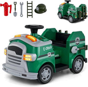 Macchina Elettrico per Bambini 12V, Auto Cavalcabile con Pala, Estintore, Scala, Casco di Sicurezza, 4 Ruote, Sirena e Clacson, Camion Realistico dei Pompieri per Bambini 3-8 Anni (Verde)