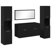 Set di mobili per il Bagno | Armadio da bagno 4 pz Rovere Nero Legno multistrato