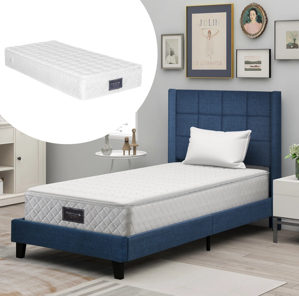 Letto imbottito 90x200 cm blu con materasso a molle H3