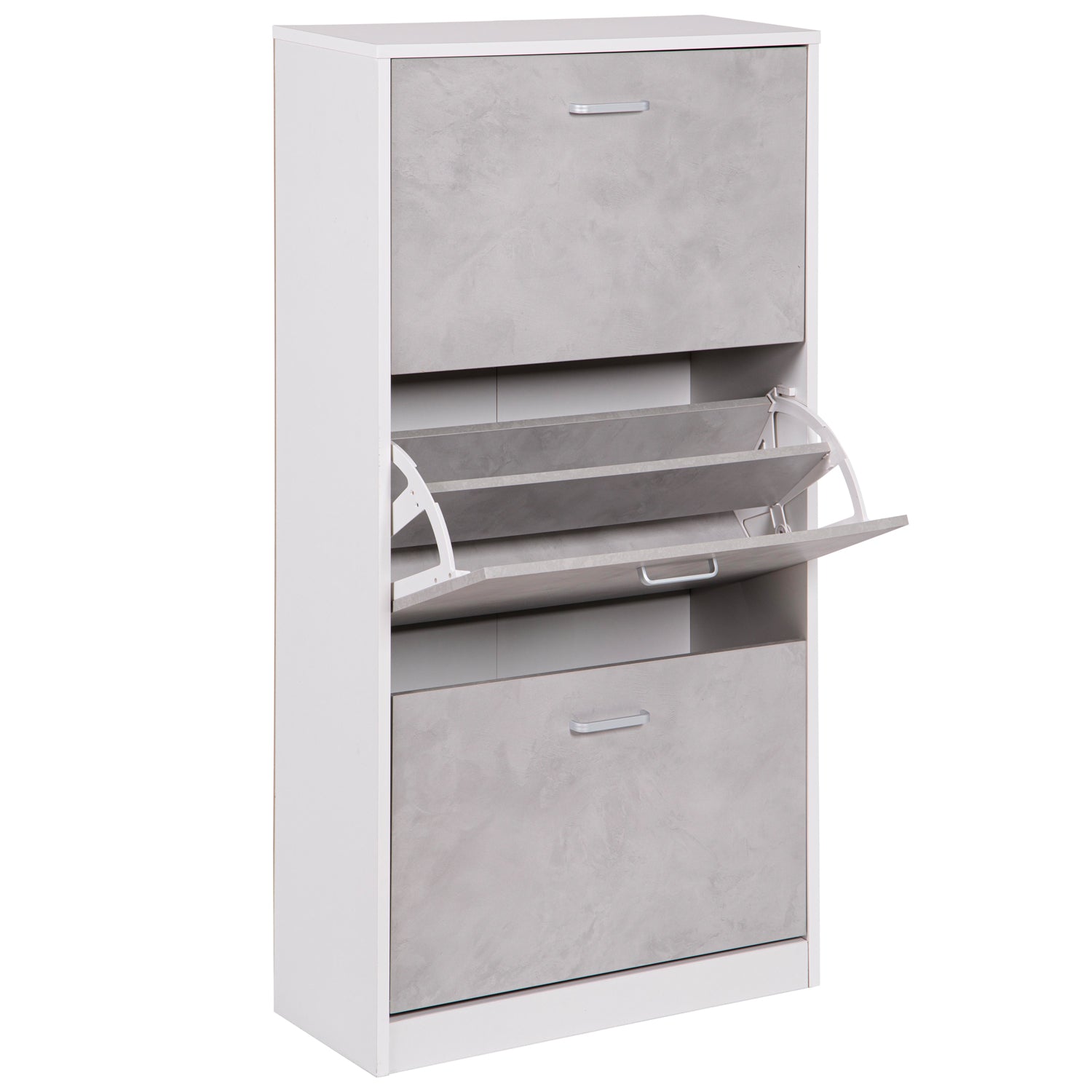 Marvin Scarpiera in Legno Salvaspazio Mobile Porta Scarpe Verticale 3 Ante a Ribalta Moderna con  BIANCO / CEMENTO_49460