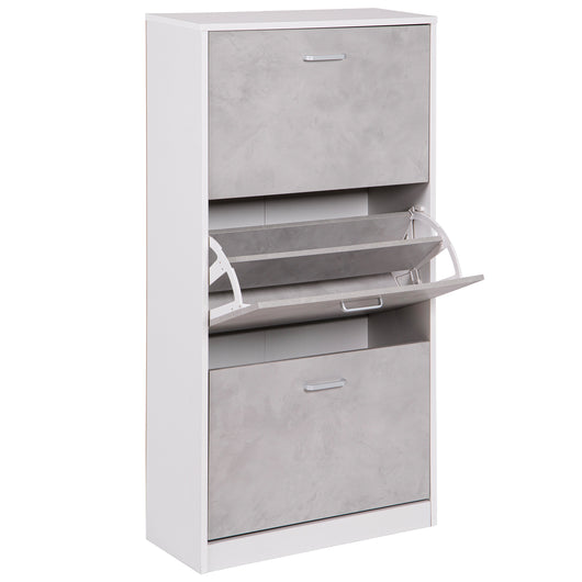 Marvin Scarpiera in Legno Salvaspazio Mobile Porta Scarpe Verticale 3 Ante a Ribalta Moderna con  BIANCO / CEMENTO_49460