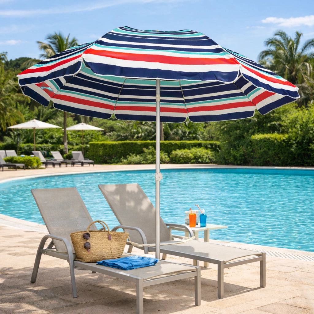 Ombrellone Mare Spiaggia 200 cm Antivento Alluminio UV50+ Inclinabile con Custodia e Trivella