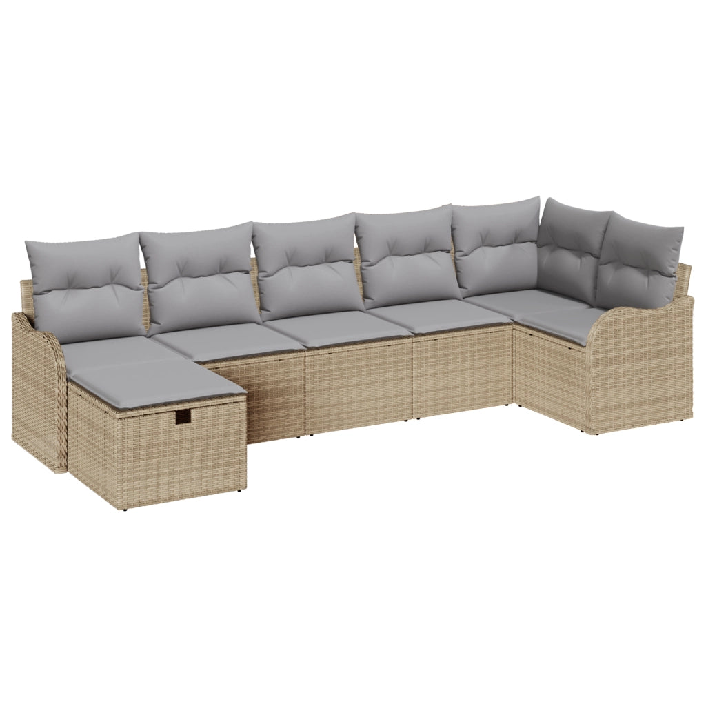 Set Divano Giardino con Cuscini Beige Rattan Sintetico
