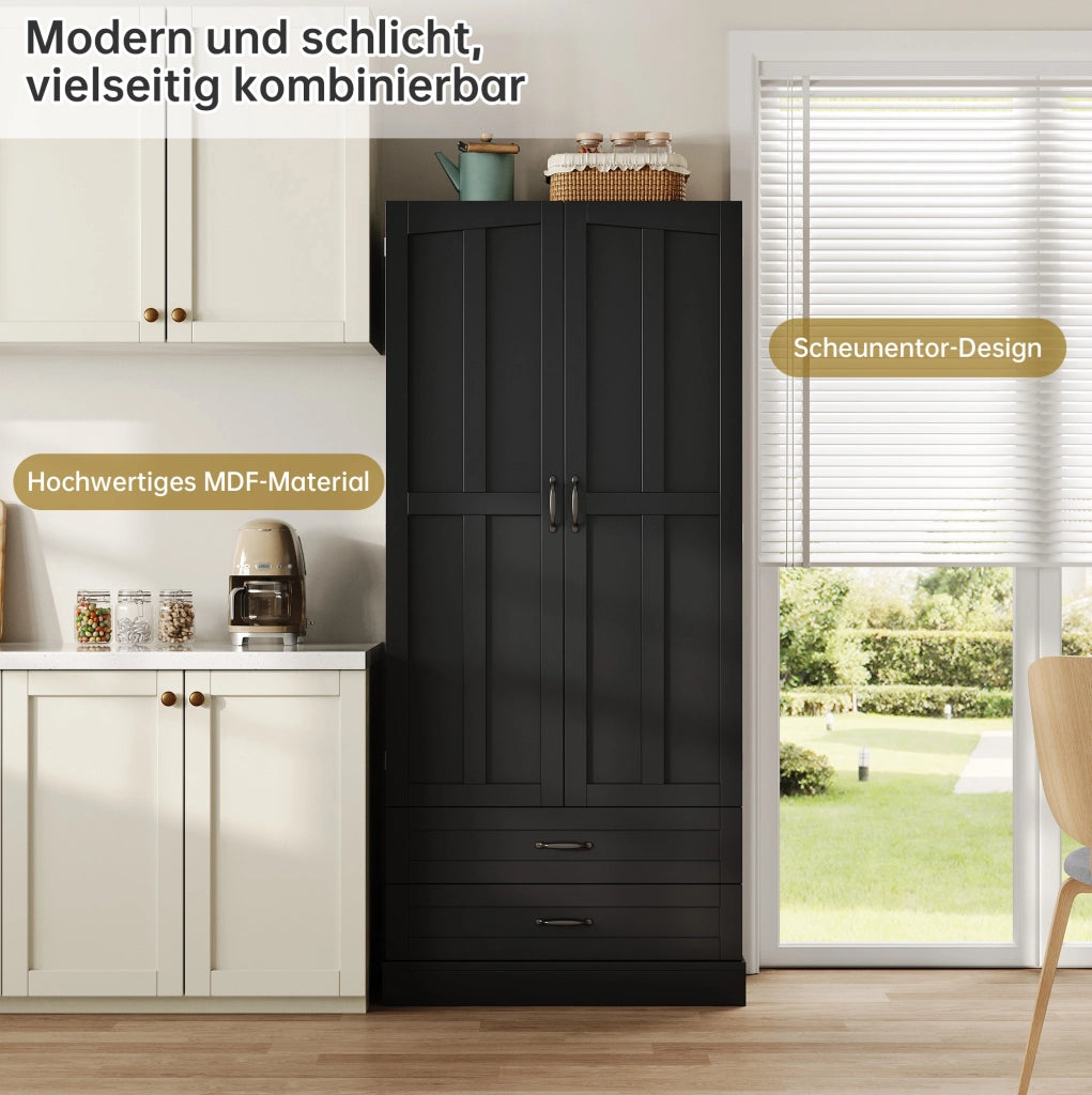 Mobile alto da cucina nero in MDF con ripiani estraibili