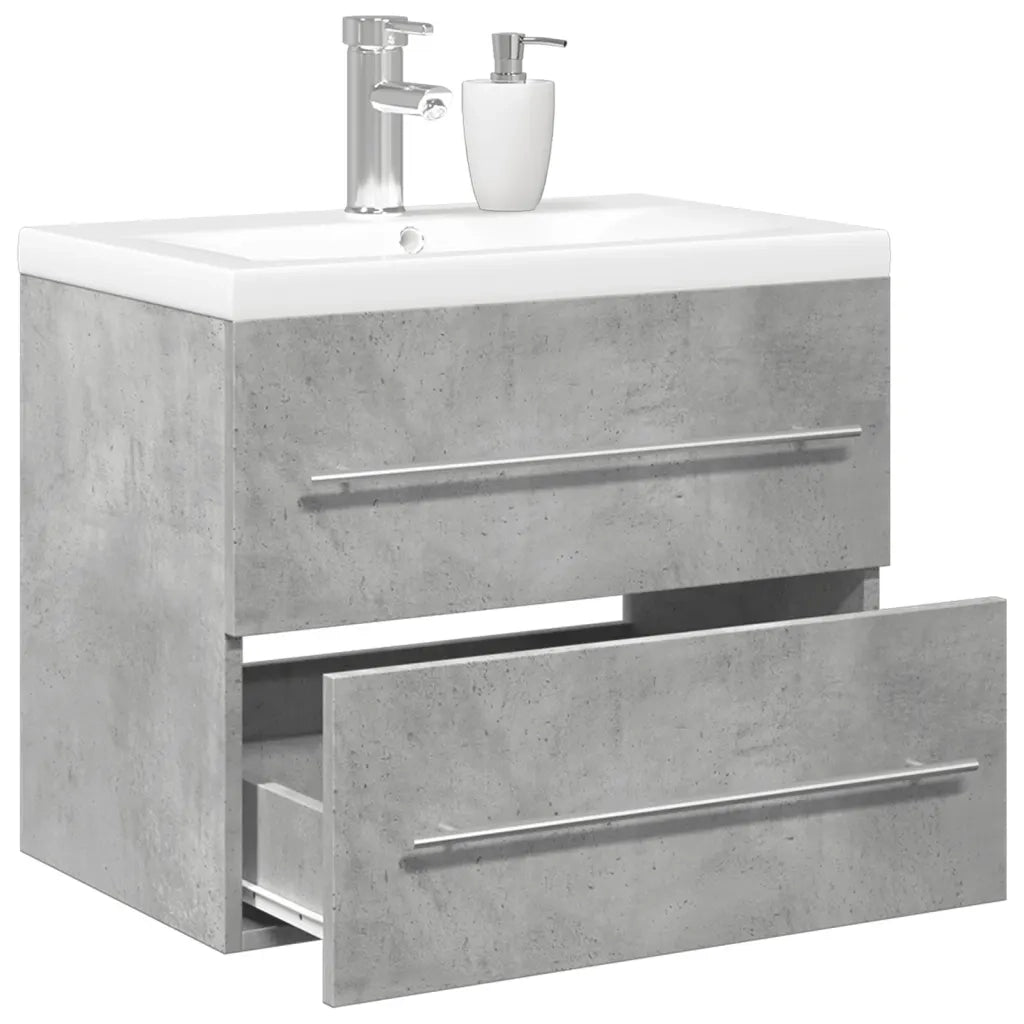 Set Mobili da Bagno | Armadio da bagno 2 pz Grigio Cemento in Legno Multistrato