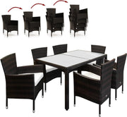 Deuba Salottino in Polyrattan Set Mobili Giardino 6 Sedie Impilabili Cuscini 7cm Tavolo 150x90x74cm