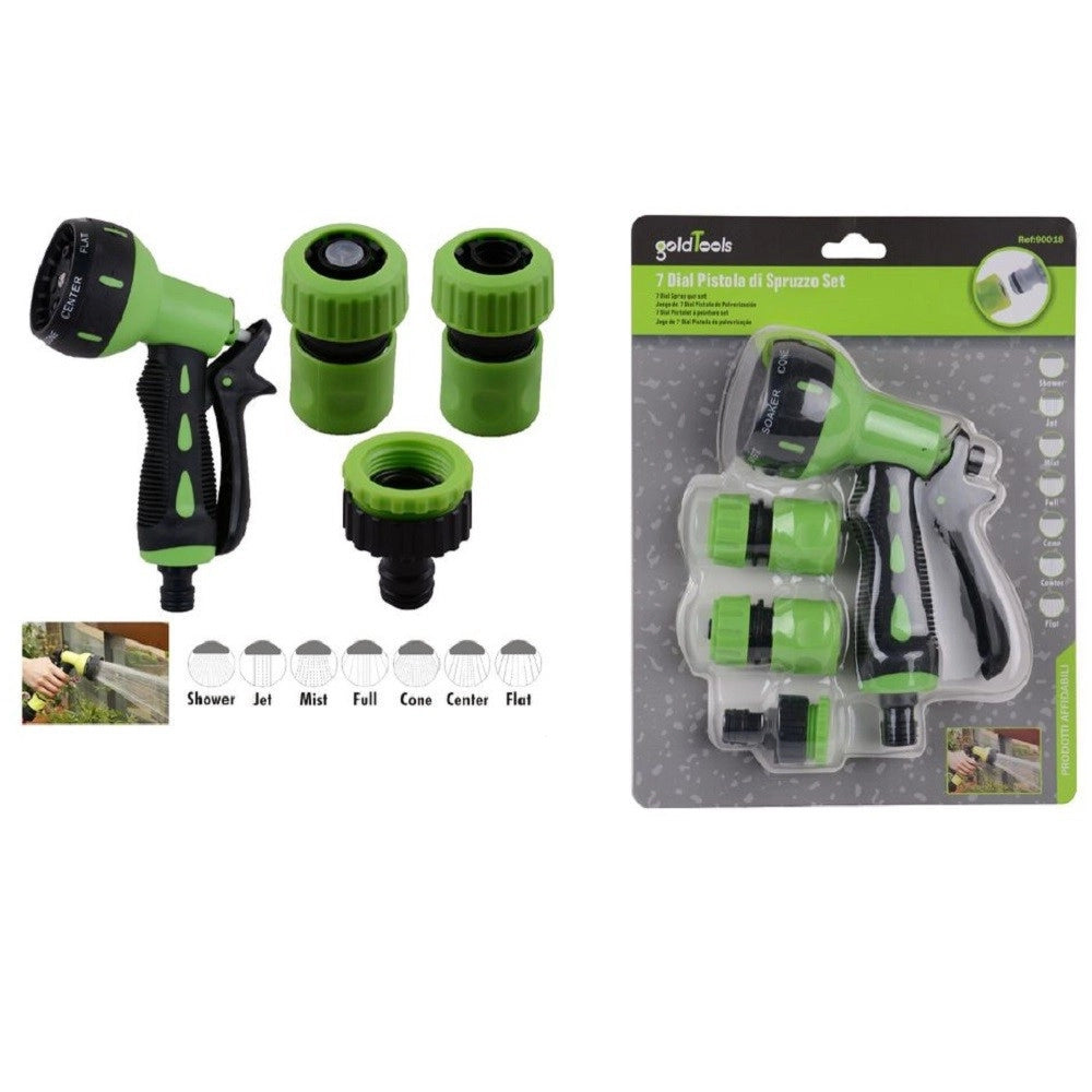 Trade Shop - Set 4 Pz Giardino Lancia A Pistola Spruzzo A 7 Getti Con Raccordi Da 1/2″ 90018 -