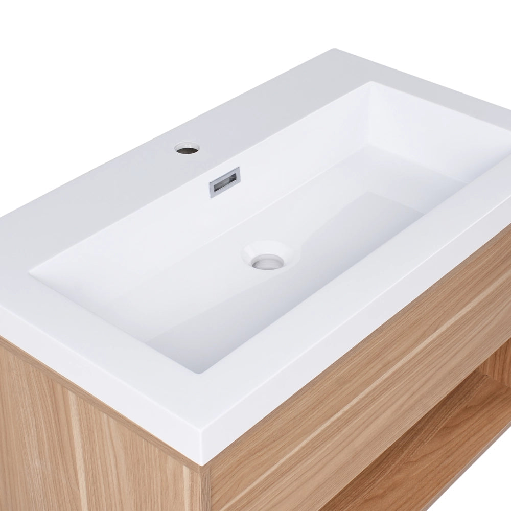 Mobile da bagno sospeso con lavabo in legno ingegnerizzato con contenitore 80 cm Marrone chiaro design moderno