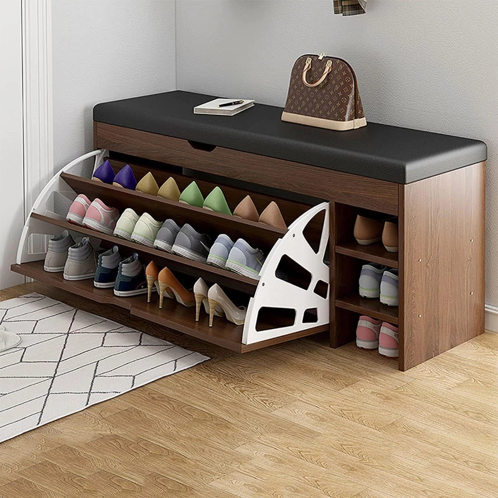 scarpiera Panca portascarpe con cassetto ribaltabile per famiglie Panca portascarpe imbottita in PU con cassetto Scarpiera in legno Armadio portaoggetti abbassabile Stand Rack Armadio Organizzat