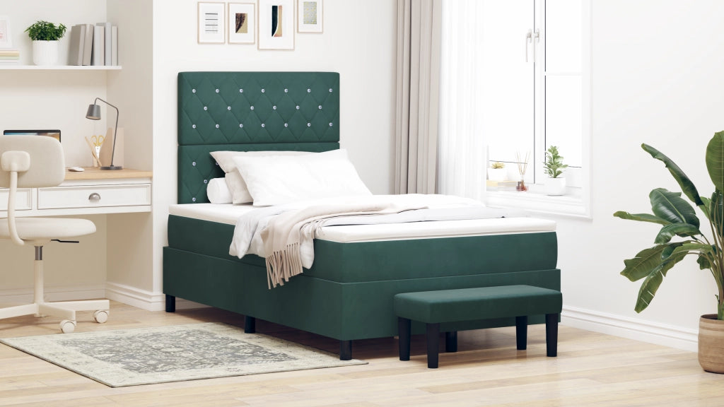 Letto con Box Spring con Materasso e Panca Verde Scuro 120x190 cm Velluto