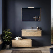 Mobile bagno sospeso modulare 100cm due cassetti rovere naturale con lavabo e specchio | Aoki