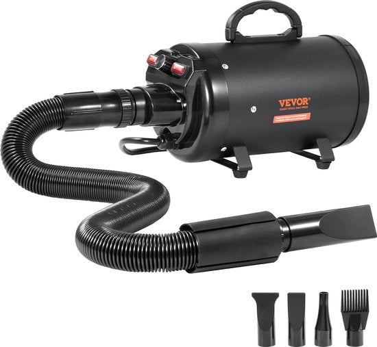 Fohn professionale per cani - 4 pezzi - Motore potente - Fohn a vapore per cani - Nero - 44 x 16 x 20 cm