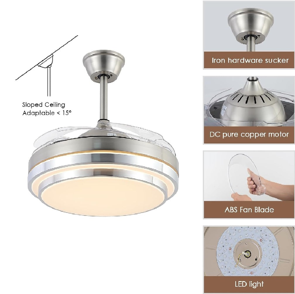 Ventilatore da Soffitto 68W Luce Led 4Pale Richiudibili Dimmerabile Telecomando