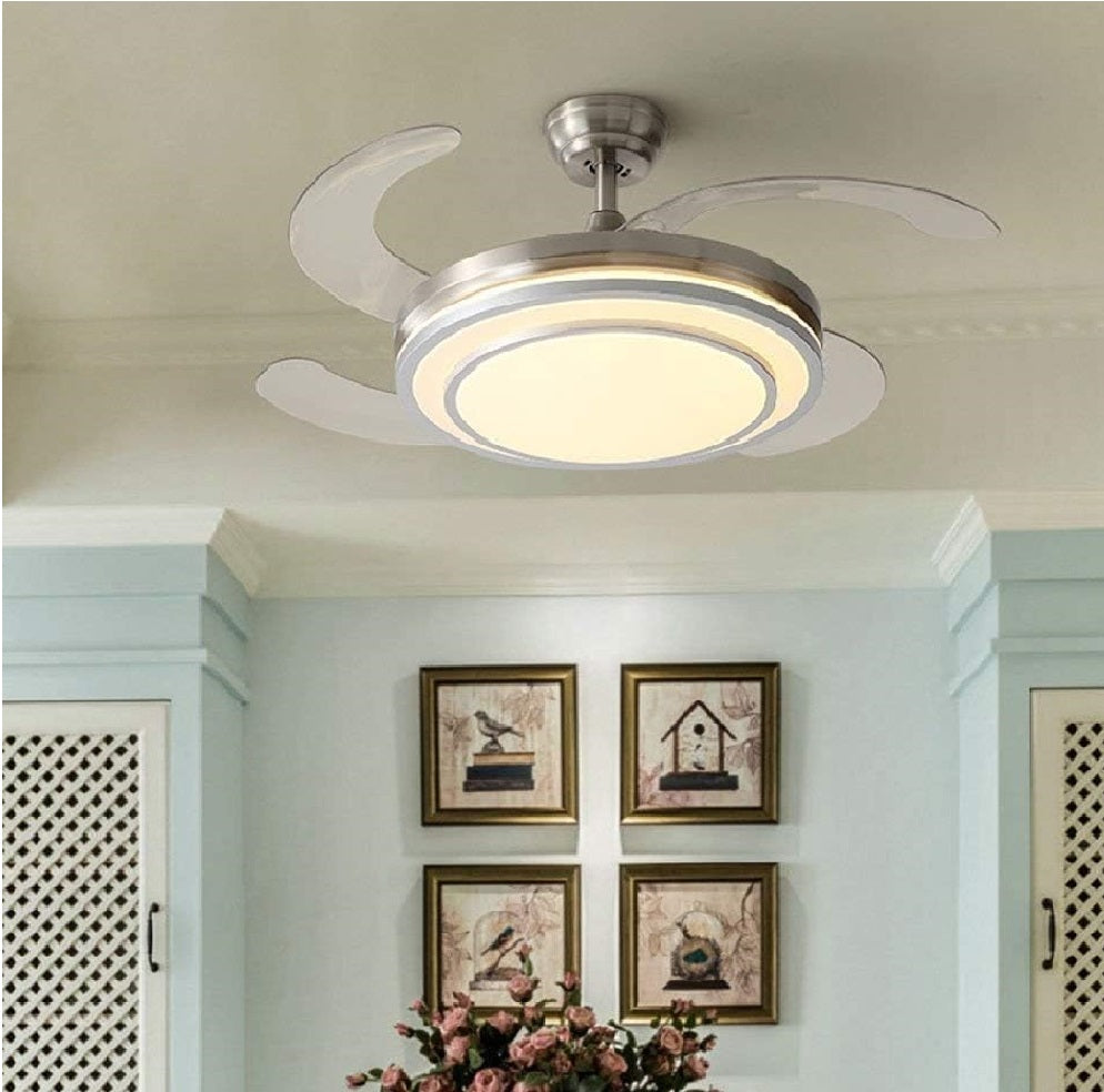 Ventilatore da Soffitto 68W Luce Led 4Pale Richiudibili Dimmerabile Telecomando