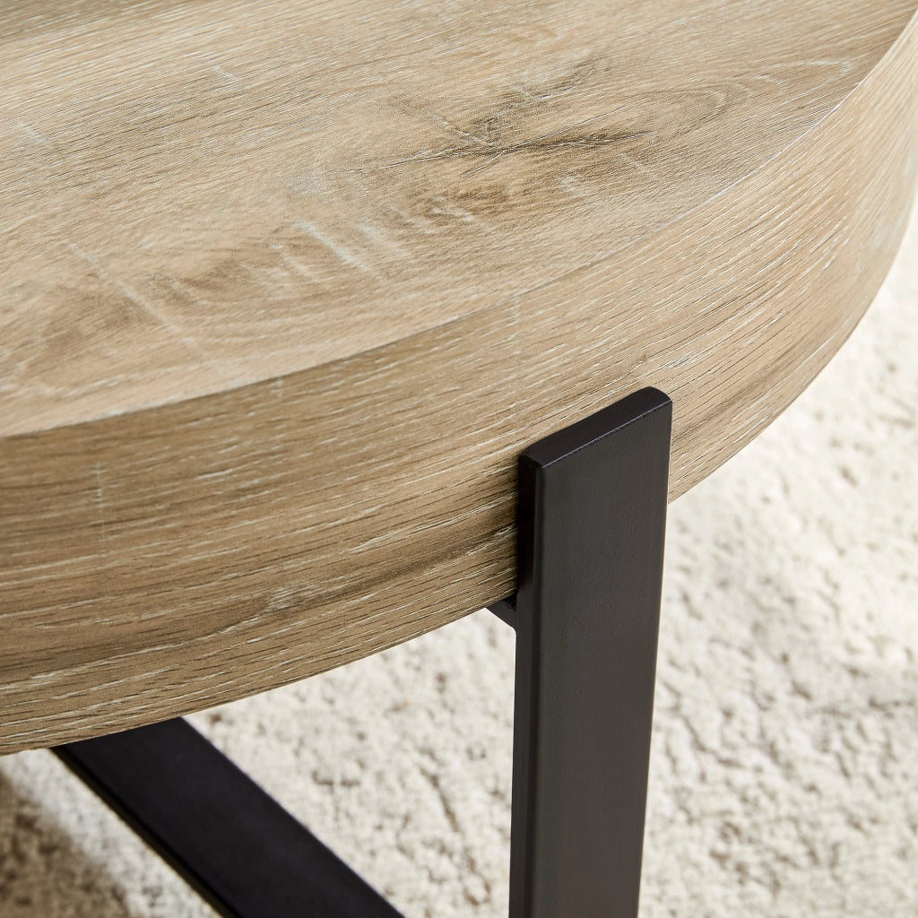 Tavolino da caffè rotondo con base a croce - per soggiorno o camera - 68 x 36 cm - nero e legno