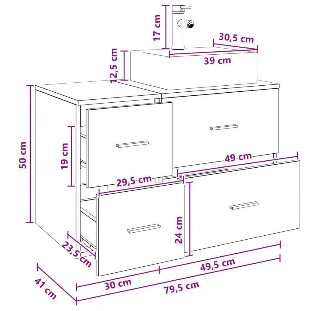 Set di mobili per il bagno 2 pz Grigio Cemento 3403971