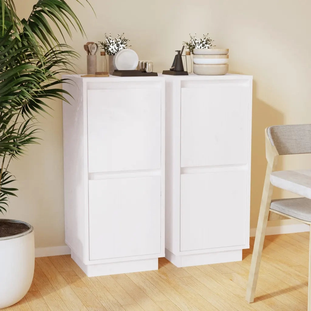 Credenze 2 pz | Madia | Buffet da pranzo | Armadio da pranzo Bianco 31,5x34x75 cm in Legno Massello di Pino