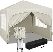 Gazebo Pieghevole da Giardino, Gazebo Idrorepellente Pop Up da 3x3m Pannelli Laterali, Tendone Esterno, Altezza Regolabile, Protezione UV, con Custodia Beige