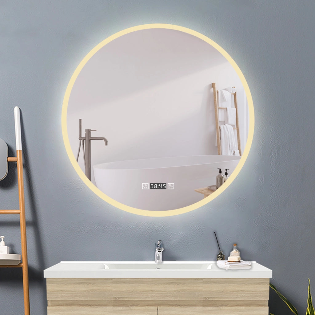 AICA IT Specchio Da Bagno Rotondo Da 80cm con LED, Antiappannamento, 3 Temperature Colore