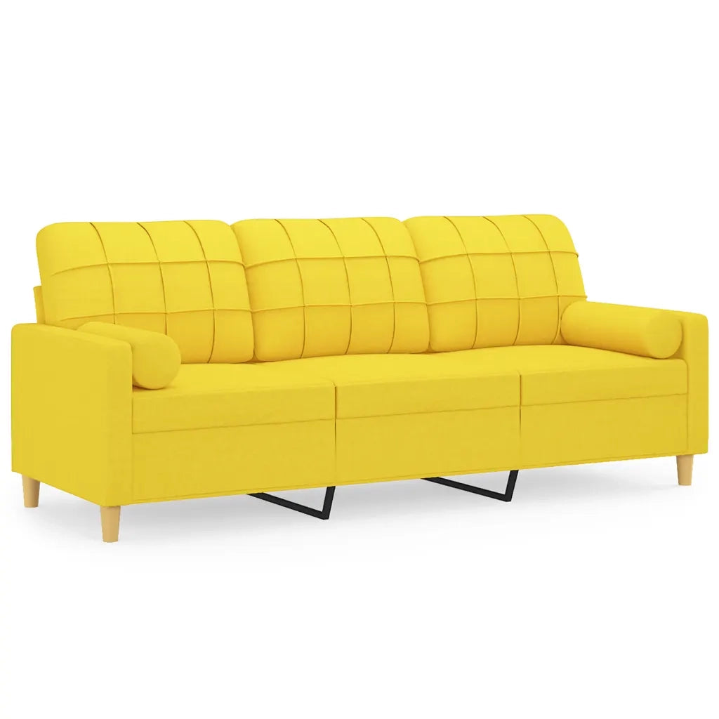 Divano a 3 Posti con Cuscini-Sofa 3 Posti con Cuscini Giallo Chiaro 180 cm in Tessuto 813362