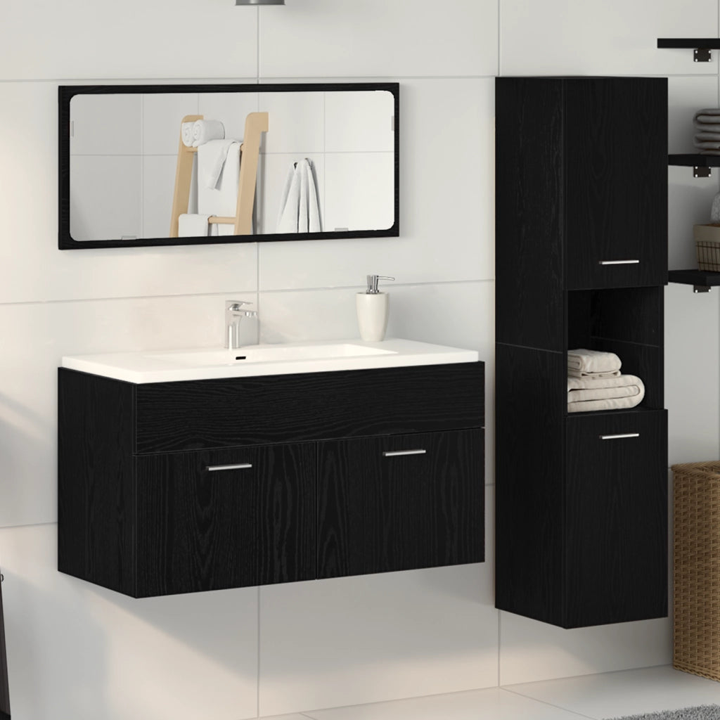 Set di mobili per bagno 3 pezzi rovere nero legno ingegnerizzato