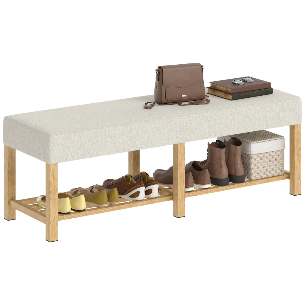 Panca portascarpe con seduta imbottita legno massello 2 posti ripiano salvaspazio ¨C Xylo ¨C Crema 140x44x48cm