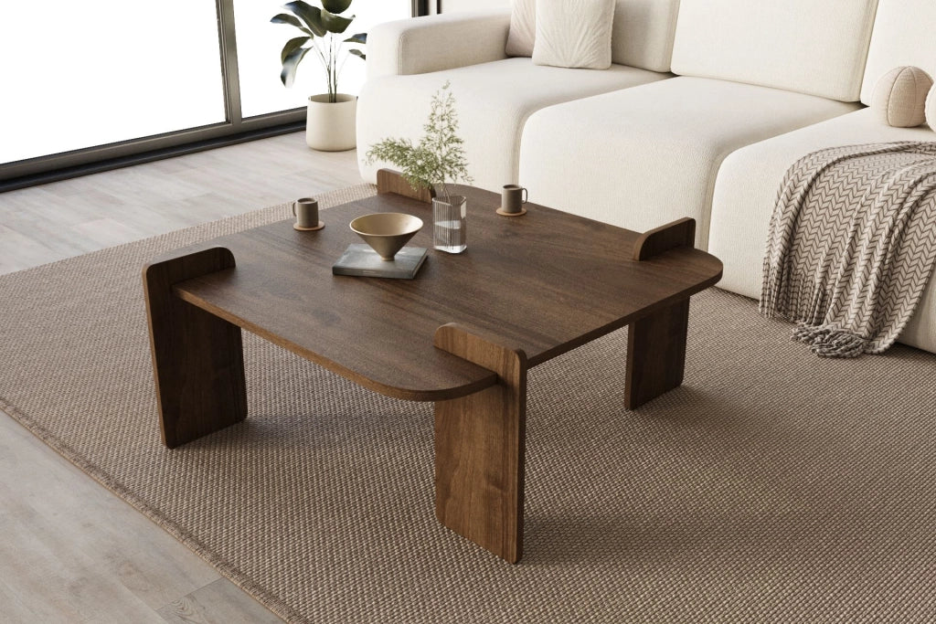 Tavolino in legno "Woog" 90 x 90 x 35 cm - Noce