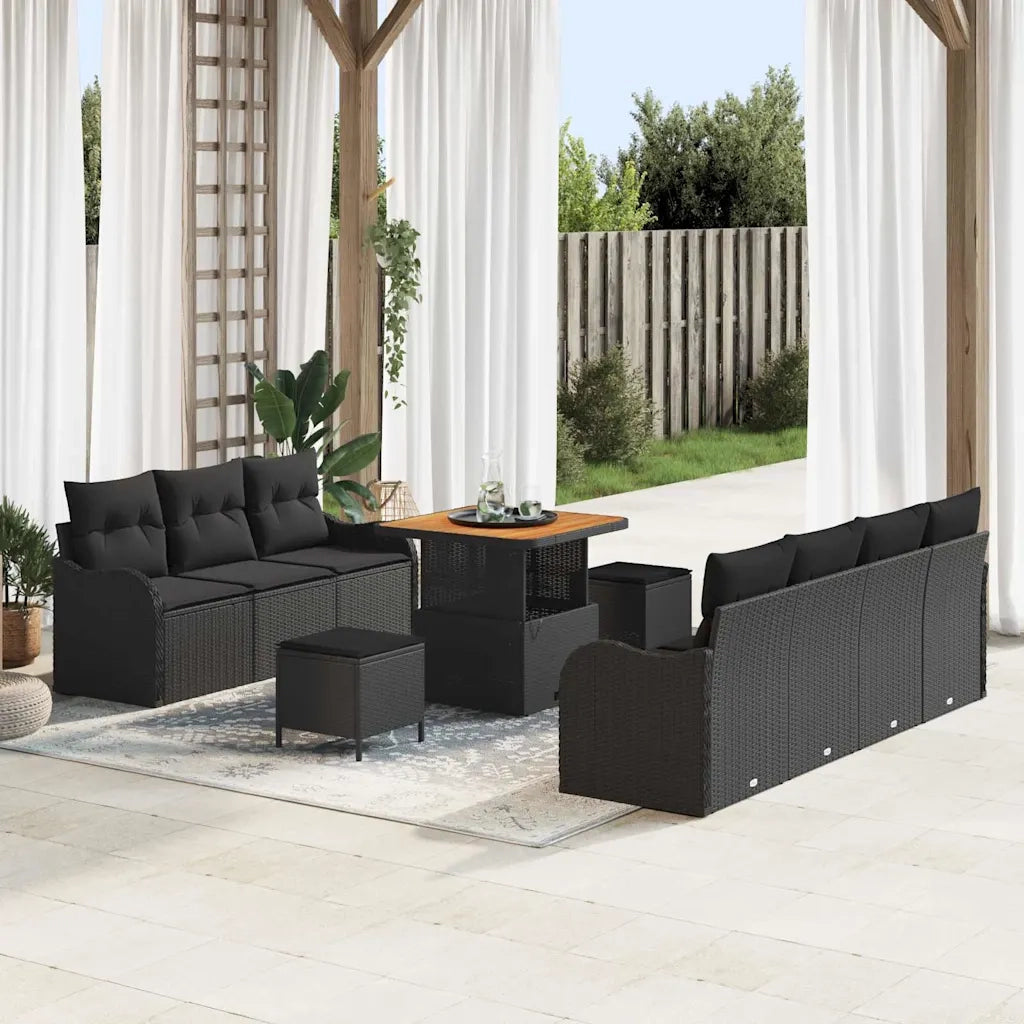 Set Divano da Giardino con cuscino con cuscino 10 pcs Nero